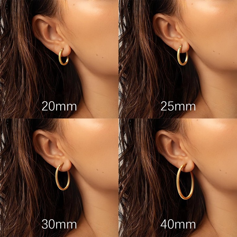 Fureylenx Gold Hoop Earrings 14K Gold Earrings for Women 30mm