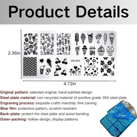 RUNRAYAY Ice Cream Nail Stamping Plates Cherry Flower Nail Stamp Plate Nail Art Stamper Stencils Printing Template Stainless Steel Nail Art Tools