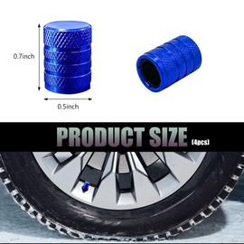 MTRPS 4 PCS Car Tire Valve Stem Caps, Corrosion Resistant Aluminum Alloy Auto Tire Valve Caps with Plastic Liner, Leak-Proof Tire Stem Covers for Car Bike SUV Truck Motorcycle (Blue)