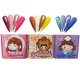 Wapizima Rebel Pink Zoo Collection, Set de 12 Acrílicos para Uñas, 3 Paquetes con 4 Colores Brillantes (Bom Bom, 3 piezas)