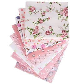 Cotton Fabric Bundles Patchwork,Fat Quarters Pink Floral Craft Fabric Patchwork Fat Squares 8 Pack 50 * 50cm Sewing Patchwork Different Pattern Cloths DIY Scrapbooking Art Craft