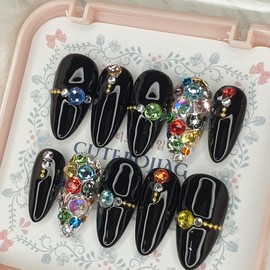 Color Full Stone Handmade Nail Tips - Oval S / 컬러 풀스톤 수제네일팁 - 오벌S