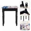 Black Tri Folding Mirrored Vanity Makeup Table Stool Set Bedroom