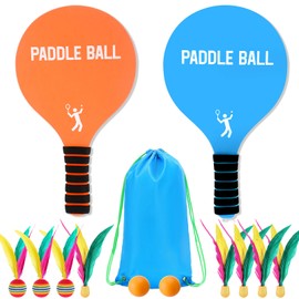 Beach Paddle Ball Set - Funny Paddleball Rackets Game, Comfortable Anti-Slip Grip, Outdoor Sports Toys for Adults Family Games Beach Yard Lawn Party Supplies, Blue Orange