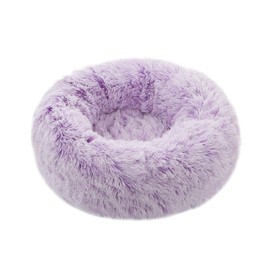 TORMAYS Calming Donut Dog Bed Large, Plush Round Cuddler Dog & Cat Bed, Anit-Anxiety Marshmellow Fluffy Faux Fur Cushion(28", Purple)