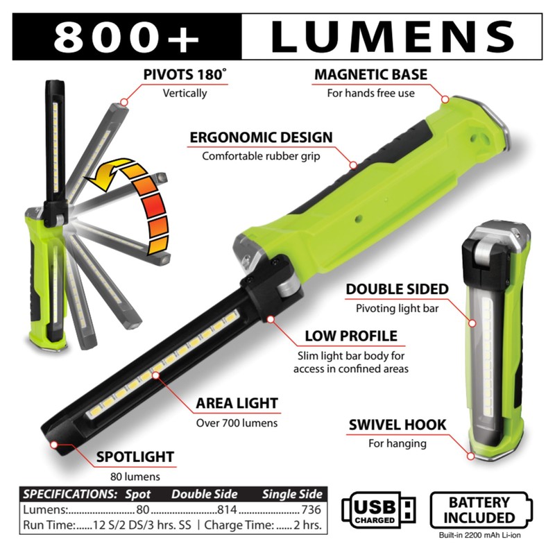 Performance Tool W2670 Double Sided Pivoting Light Bar with 800+