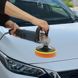 Car Polishing Machine, 1580W Handhold Rotary Polisher Set with 7 Variable Speeds 500-3300rpm, with 2 Medium Coarse Polishing Pads, 2 Waveform Sponge Pads, 1 Wool Pad (Blue)