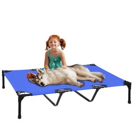FIOCCO Elevated Dog Bed - Dog Cot with Chew Proof Mesh for XX-Large Dogs, Waterproof Washable Raised Pet Bed, Portable Pet Bed for Outdoor Use, Dogs Cot Beds, Blue