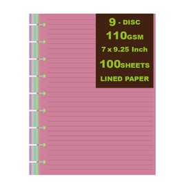 9 Disc Lined Refills for Happy Planner, 110 Gsm Loose-leaf Disc bound Inserts, 5-Color (Per Color 20 Sheets/40 Pages) planner refills Paper, 100 Sheets/200 Pages, Classic Size 7 x 9.25 Inch