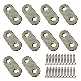 10pcs Flat Connector 37x16mm Stainless Steel Connecting Plates for Repairing, Reinforcing and Connecting Wooden Furniture with Screws