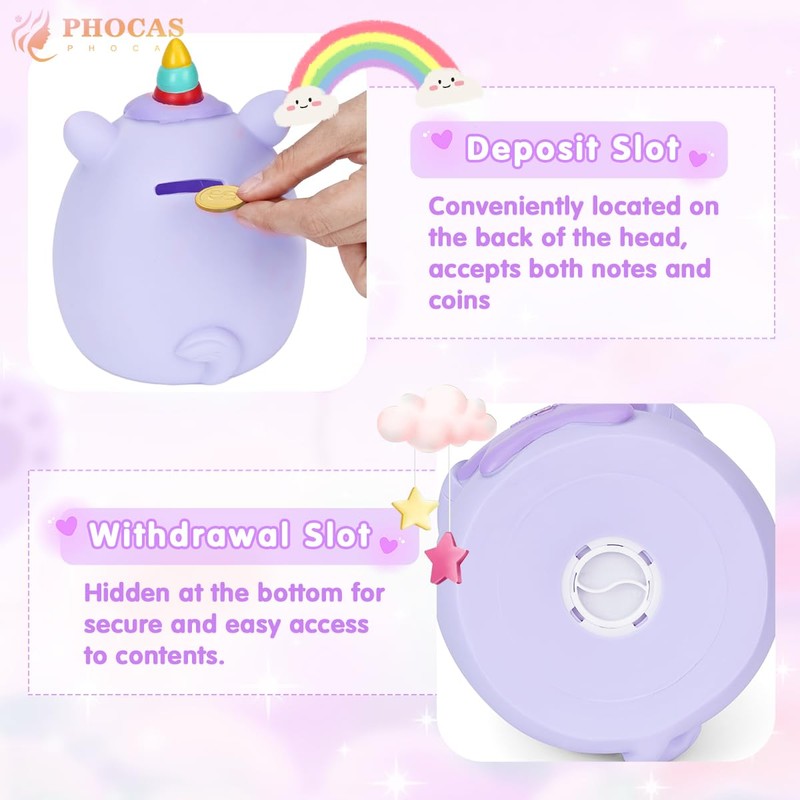 PHOCAS Unicorn Piggy Bank Kids Plastic Saving Coin Box Unicorn