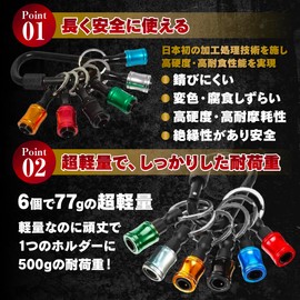 KOBAYAMA Bit Holder, Socket Holder, Keychain Type, Portable, Storage, Tip Tool, Screwdriver Bit Holder, Drill Adapter, Set of 6 Colors