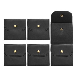 sourcing map 6 Pcs Mini Jewelry Pouch, 8 PU Leather Small Soft Jewelry Package Gift Storage Bag Travel for Women Rings Necklace Bracelet, Black
