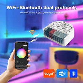 GLEDOPTO WiFi+Bluetooth 5 Modes in 1 Mini LED Strip Controller DC12-24V RGBCCT RGBW RGB CCT WWCW Dimmer Work with Tuya Smart Life App Voice Control for PWM Dimming LED Strip Light