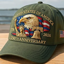 Eagle & Liberty – United States 250th Anniversary Hat,Embroidered Dad Baseball Cap:_Green