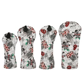 Golf Driver Head Cover 4 Piece Set | Fits #1 Driver, #3 Wood, #5 Wood, #U Utility Club | Protective Headcovers British Flag Skull Punk