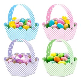 Gorise 12 Pack Easter Egg Basket,Empty Paper Crafts Gift Baskets for Candy Party Favor, Home Crafts Supplies(Pink/Purple/Green/Blue)