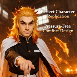 Cool Halloween Yellow and Red Gradient Cosplay Wig, 2 Hair Caps + Wig, Spiky Synthetic False Hair, Perfect for Christmas Parties and Cosplay Events for Both Men and Teen Boys