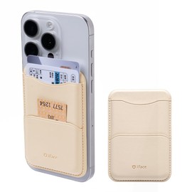 iFace MagSynq Card Wallet Compatible with MagSafe [Card Case, Slim Wallet, 2 Card Storage, Vegan Leather, Built-in Magnetic and Fraud Prevention Magnet, Mini Extra Pocket] - Beige
