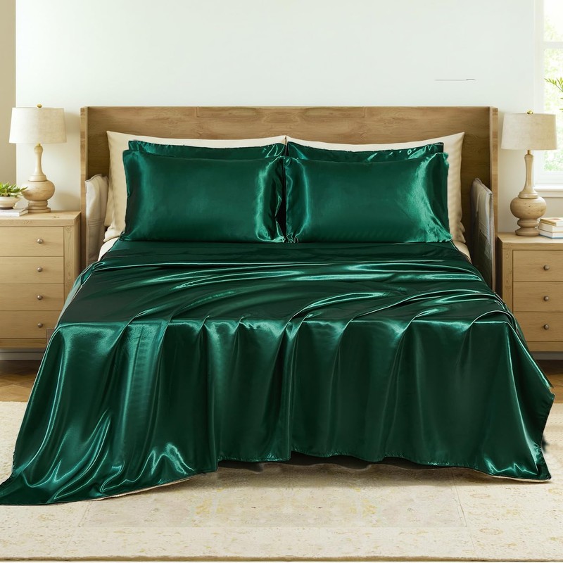Bedding_Dreamer Satin Comforter Set with Sheet Set Queen Silk Like