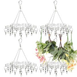 Bokon 4 Pcs Hanging Drying Rack for Herb Macrame Flower with Stainless Clip Dryer Hook for Drying Herb Air Plants Spices Flower Hydroponic Plant Ready to Use with Ceiling Hook(Plum Shape)