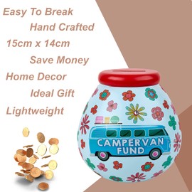 Pot Of Dreams Box | Retro Campervan Money Break to Open Piggy Travel Your Dreams with Keepsake or Savings Bank Pot | Perfect Novelty Gift for Men & Women | Ceramic | Sky Blue, Multi, One Size