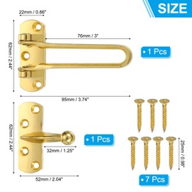 PATIKIL Door Chain Lock, 1 Pcs Door Swing Bar Lock for Home Security Front Doors and Inside Doors with 7 Pcs Screws for Home Bedroom Hotel Apartment, Light Gold
