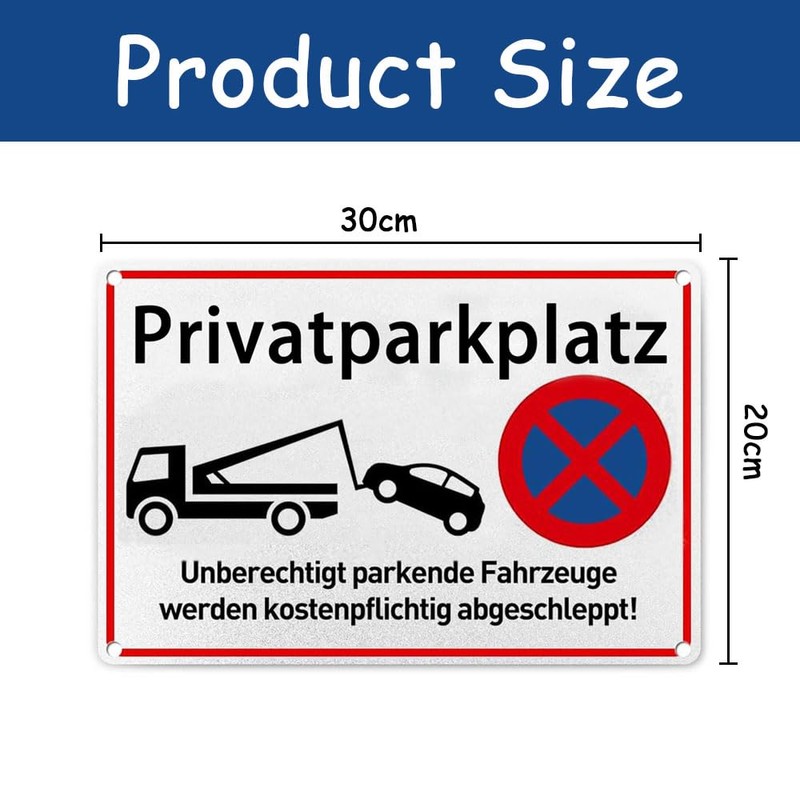 Sufune Parken Verboten Schild,30x20cm Warnschild Aluminium, inkl.Enth?lt Tr?gerkleber, Das Zuwiderhandelnde