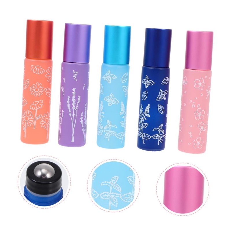 SAFIGLE 5pcs Rollerball Bottle Essential Oil Containers Dropper Leakproof Dispensers
