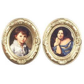 Melody Jane Dollhouse 2 Victorian Portrait Picture in Gold Oval Picture Frame 1:12