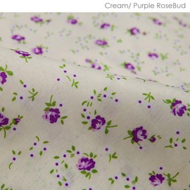 Floral Roses Print Design Woven Fabric.Rosebuds English Pattern,Soft Crunchy Feel.Also 100% Cotton Voile Semi Translucent Material.Craft Projects,Linings,Decoration;Neotrims,Cream/Purple,1M