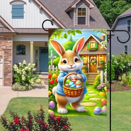 BlissYard Easter Garden Flag 12x18 Double Sided Cute Bunny Garden Flag Colorful Eggs Spring Floral Welcome Spring Yard Flag Easter Decorations Outdoor Small Flags for Easter Decor