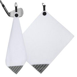PATIKIL 20"x16" Magnetic Golf Towel with Wire Cleaning Cloth, 2 Pack Microfiber Waffle Pattern Towels with Magnet and Clip for Golf Carts Clubs Golfing Gear, White