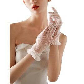 GRYUIRY Women Lace Glove Tea Party Bridal Wedding Lace Pearls Opera Gloves Formal Ivory-1