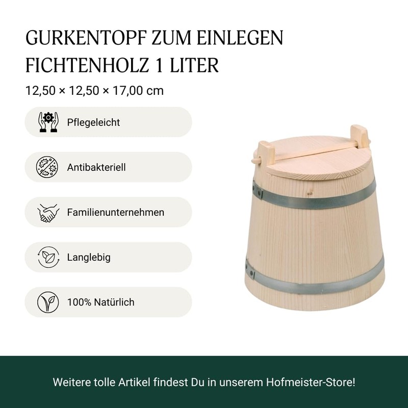 Hofmeister Holzwaren, cucumber pot, cucumber pot with lid, 1 liter,