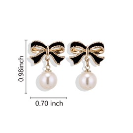 Bow Earrings for Women Pearl Bow Earrings Pink Bow Dorp Dangle Earrings Trendy Bowknot Ribbon Earrings Christmas Earrings Party Daily Jewelry Accessory Xmas Holiday Jewelry (Black)