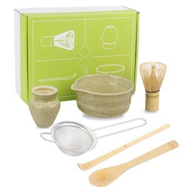 Matcha Set with Bowl & Tools – 6-Piece Green Matcha Whisk Set with Scoop, Spoon, Sifter, Ceramic Whisk Holder & Bowl