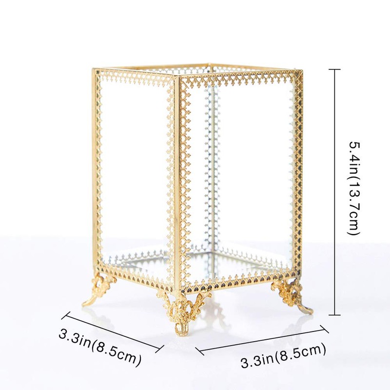 PuTwo Makeup Brush Holder Glass and Brass Vintage Makeup Brush