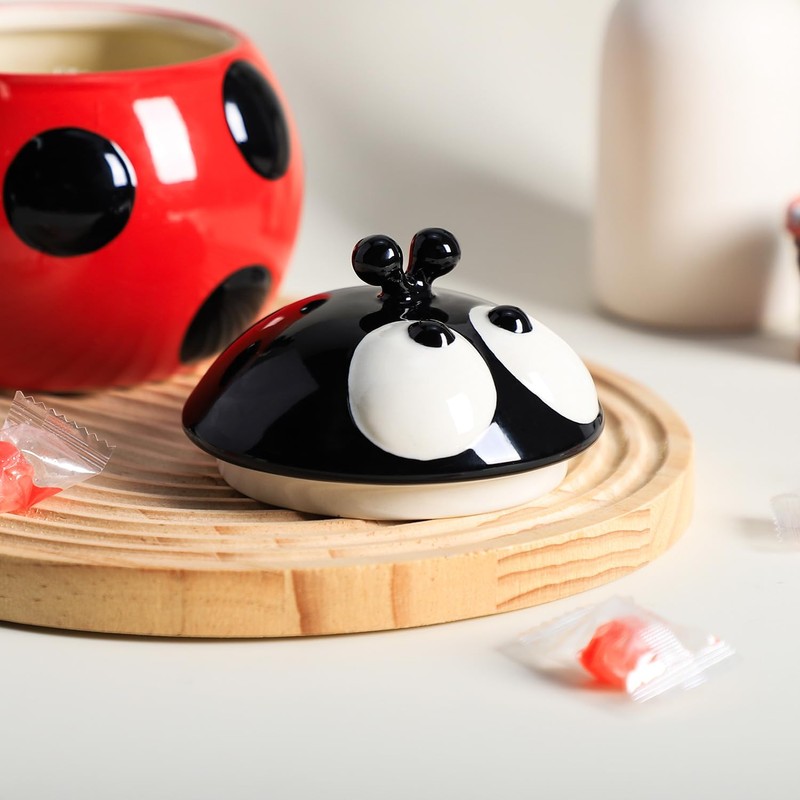 SOCOSY Ceramic Ladybug Sugar Bowl with Lid, Sugar Container, Sugar