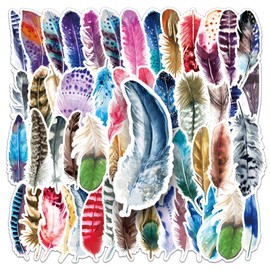 Feather Stickers Pack of 65 Cute Coloured Feathers Stickers for Water Bottles, Laptop, Luggage, Scrapbook, Car, Skateboard, Guitar, Vinyl Waterproof Stickers for Teenagers, Adults, Girls