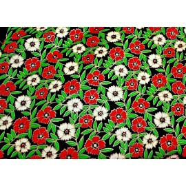 Unbranded Christmas Floral Red & White Flowers Black Ground Gold Highlights Cotton  BTHY