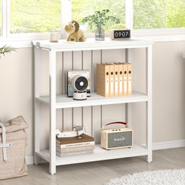 FOLUBAN Small Bookshelf, Modern 3 Tier Book Shelf, Wood and Metal Bookcase for Home Office Living Room Bedroom, White Oak