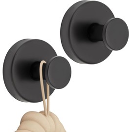 Pack of 2 Suction Cup Hooks, Suction Cup Hooks, Bathroom Suction Hooks, Extra Strong Suction Cups, Thread Hooks, Towel Hooks, Bathrobe Hooks (Black)