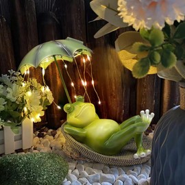 Solar Outdoor Garden Decoration - Lazy Frog Animal Statue, IP65 Rated Waterproof Mini Pond Decorations, Resin Fairytale Art Ornament, Garden Gift for Family/Friends/Colleagues