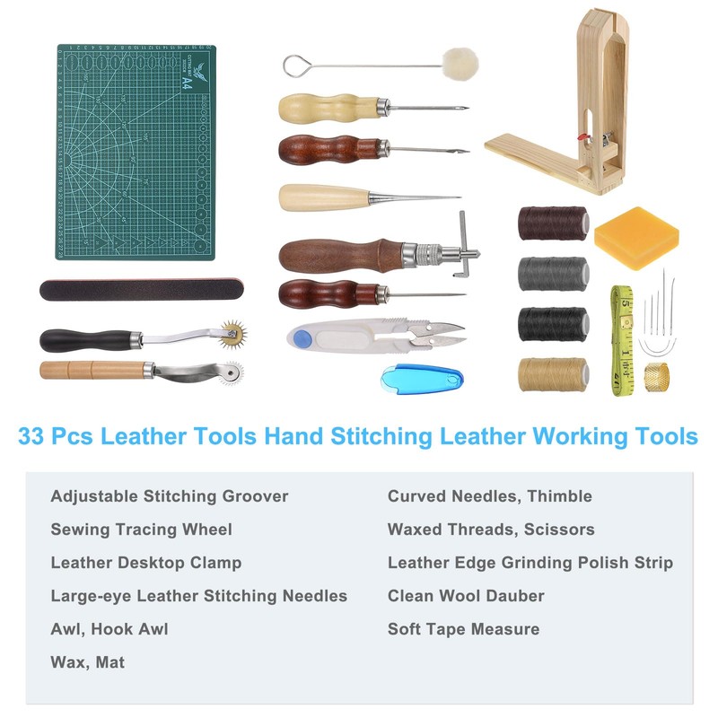 HARFINGTON 33pcs Leather Horse Clamp Hand Stitching Tools Kit, Desktop