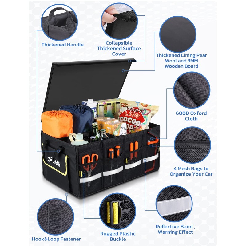 Oasser Car Trunk Organizer, Collapsible Waterproof Multi Compartments Car Storage