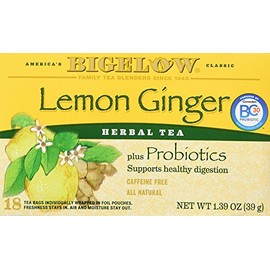 Bigelow Classic Lemon Ginger Herbal Tea Plus Probiotics 18 Bags (3 Pack)