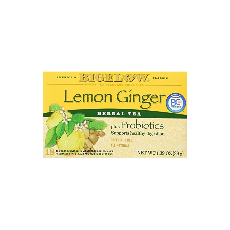Bigelow Classic Lemon Ginger Herbal Tea Plus Probiotics 18 Bags