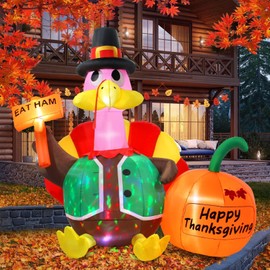 Opemon Thanksgiving Inflatables Turkey Outdoor Decorations 6ft Giant Turkey Blow Up Yard Fall Autumn Decor with Colorful Rotating LED Lights for Holiday Party Lawn Garden Home Indoor Outside