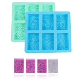 Rectangle Silicone Soap Molds - 2pc Set New 6 Cavity Different Pattern Silicone soap Mold Soap Making Supplies,6 Cavities Rectangle Silicone Molds for Homemade Craft Soap Mold
